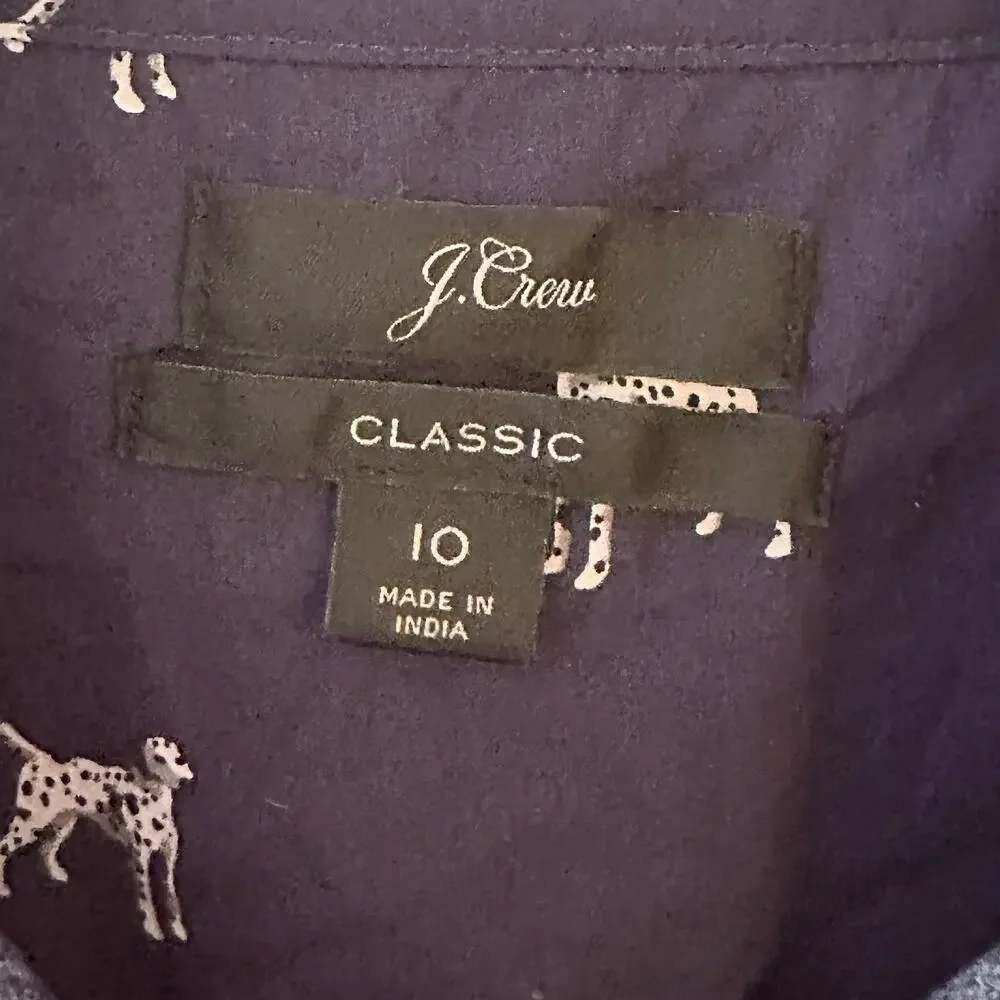 J. Crew Dalmatian Classic Shirt Womens Size 10 Blue Dog Novelty Popover Top